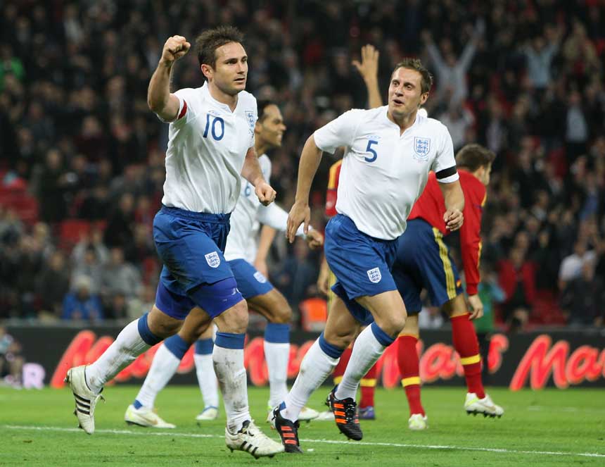 Frank Lampard celebrates his goal against Spain.